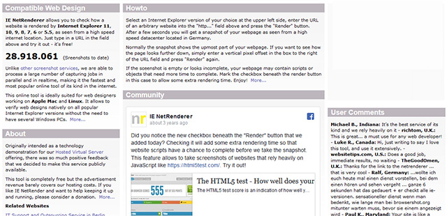 IE Netrenderer - Free online screenshot tool for IE compatibility browser checking